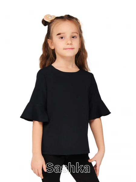 Блуза прямого покрою для дівчинки темно-синя